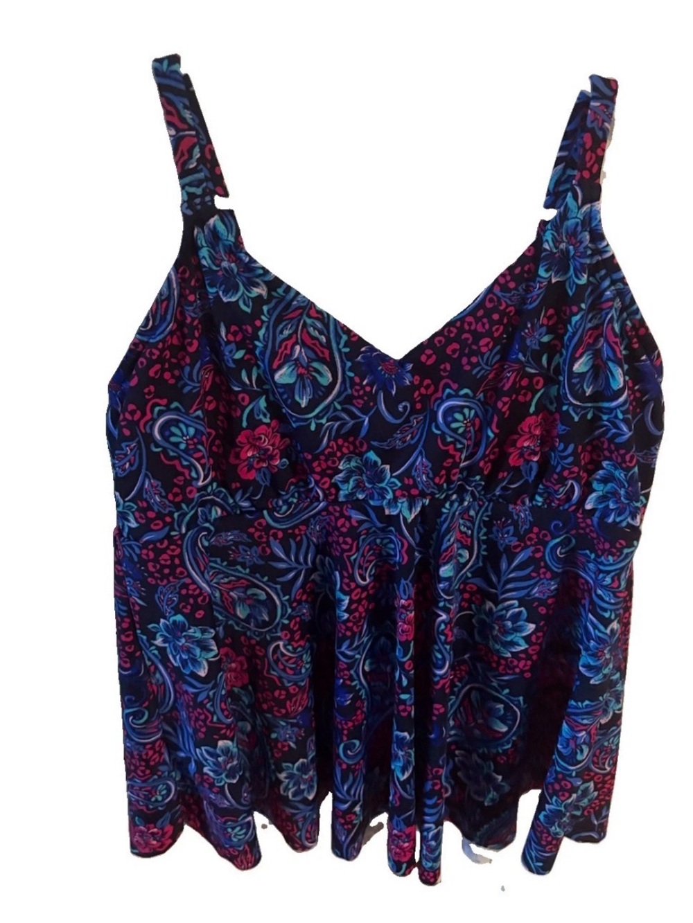 Swim Solutions Pleated Tankini Top Underwire Floral Multicolored Size 16 New